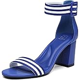 NEWBELLA Women's Chunky Block Heel Sandals - Square Open Toe Ankle Strap High Heels for Wedding, Prom, Party & Date Night (Blue-2, Adult, Women, 6, Numeric, US Footwear Size System, Medium)