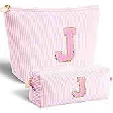 Btffitting Monogrammed Gifts for Women - Cosmetic Bag for Teen,Initial Cute Makeup Bag Set for Women,Trendy Pouch for Niece Sister Friend Female Her,Birthday Gifts for Daughter - Pink,J
