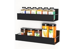 Boswillon 2 Pack Magnetic Spice Rack for Refrigerator, Moveable Seasoning Spice Organizer for Fridge and Microwave Oven, Strong Magnet Metal Black Shelves for Kitchen Storage Organization - Black