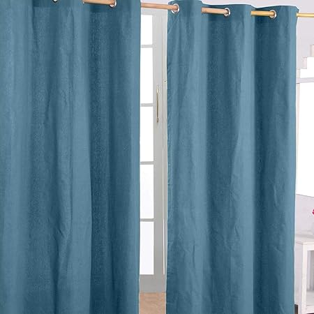 Homescapes Air Force Blue Eyelet Curtain Pair 117cm 46 Wide X