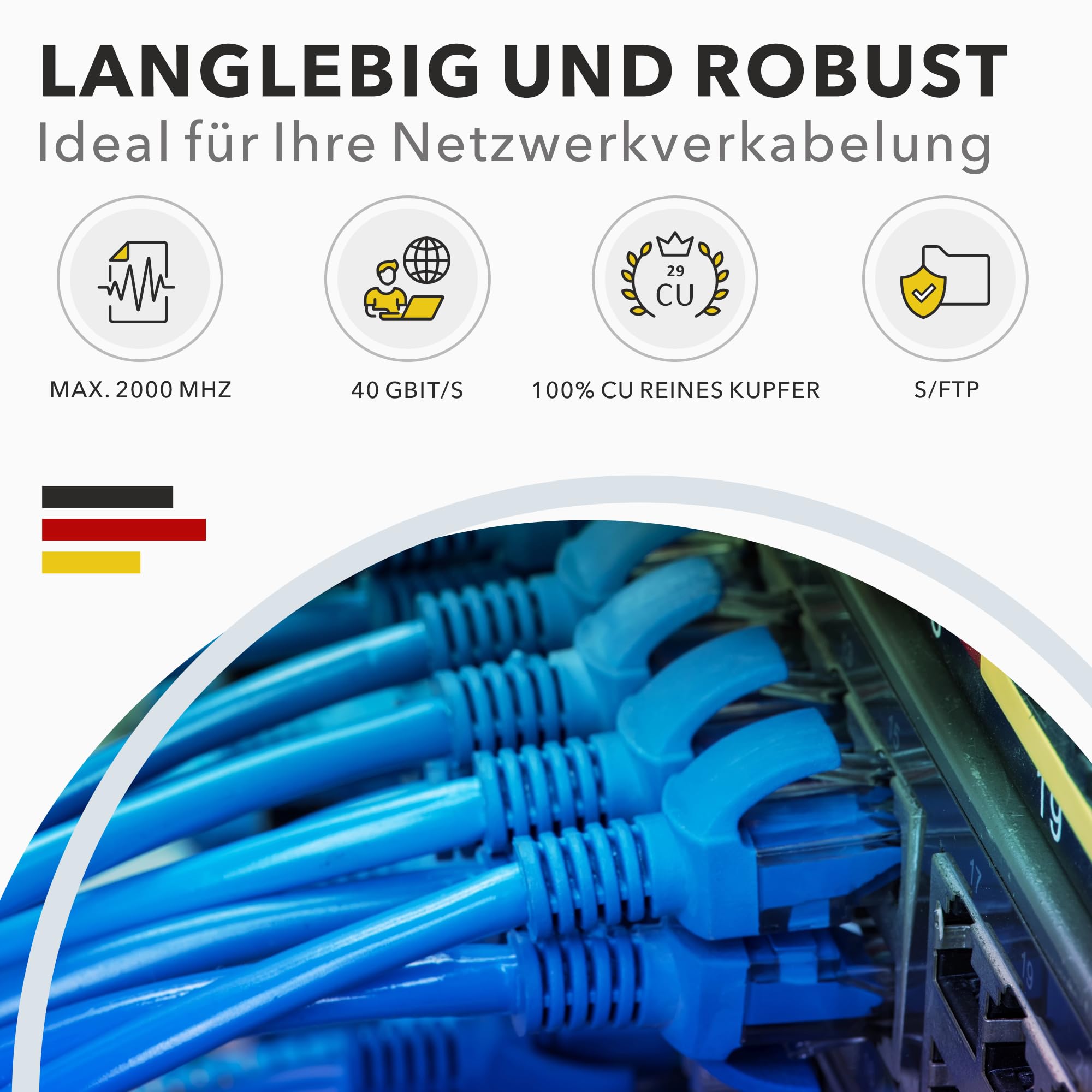 100m CAT 8 Verlegekabel Netzwerkkabel CAT8.1 LAN Halogenfrei Installationskabel CAT8 Kabel Netzwerk Verkabelung Datenkabel bis zu 40 Gbit/s Übertragungsgeschwindigkeit Ethernet cable (100m, Cat 8) 3