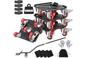 LOYAL TIGER Heavy Duty 3000LBS Furniture Dolly & Movers with 5 Wheels & Brake - 360° Rotating Moving Dolly for Furniture, Piano, Appliances - 6.4 Inch Non-Slip Sliders, Red