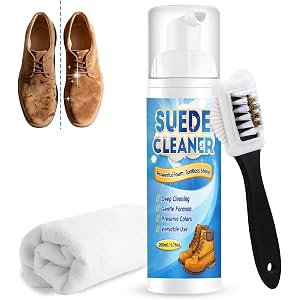 Yeardera Suede Cleaner Kit, 6.76oz No-Rinse Suede and Nubuck Shoe Cleaner with Brush & Towel, Removes Dirt and Stains
