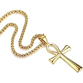 REVEMCN Reve Stainless Steel Coptic Ankh Cross Religious Pendant Necklace for Men Women, 20-24 Inches Chain