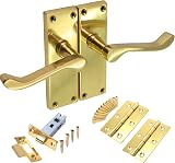 White Hinge Polished Brass Internal Lever Latch Door Handles 2 Sets 30-60mm Door view 2
