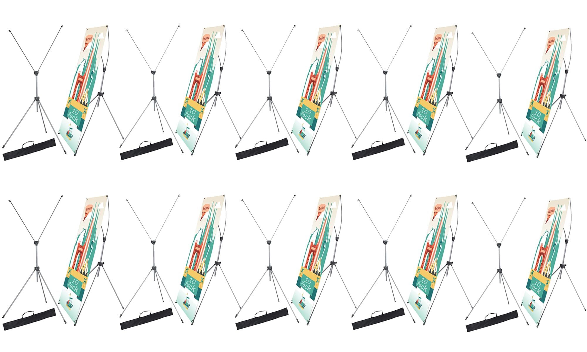Photo 1 of 10 Pack X Frame Banner Stand Fits Any Banner Adjustable Size 23"X63" to 32"X78" with Portable Retractable Carrying Bag, Customize Banner Stand for Trade, Show Exhibition Market and Store Display