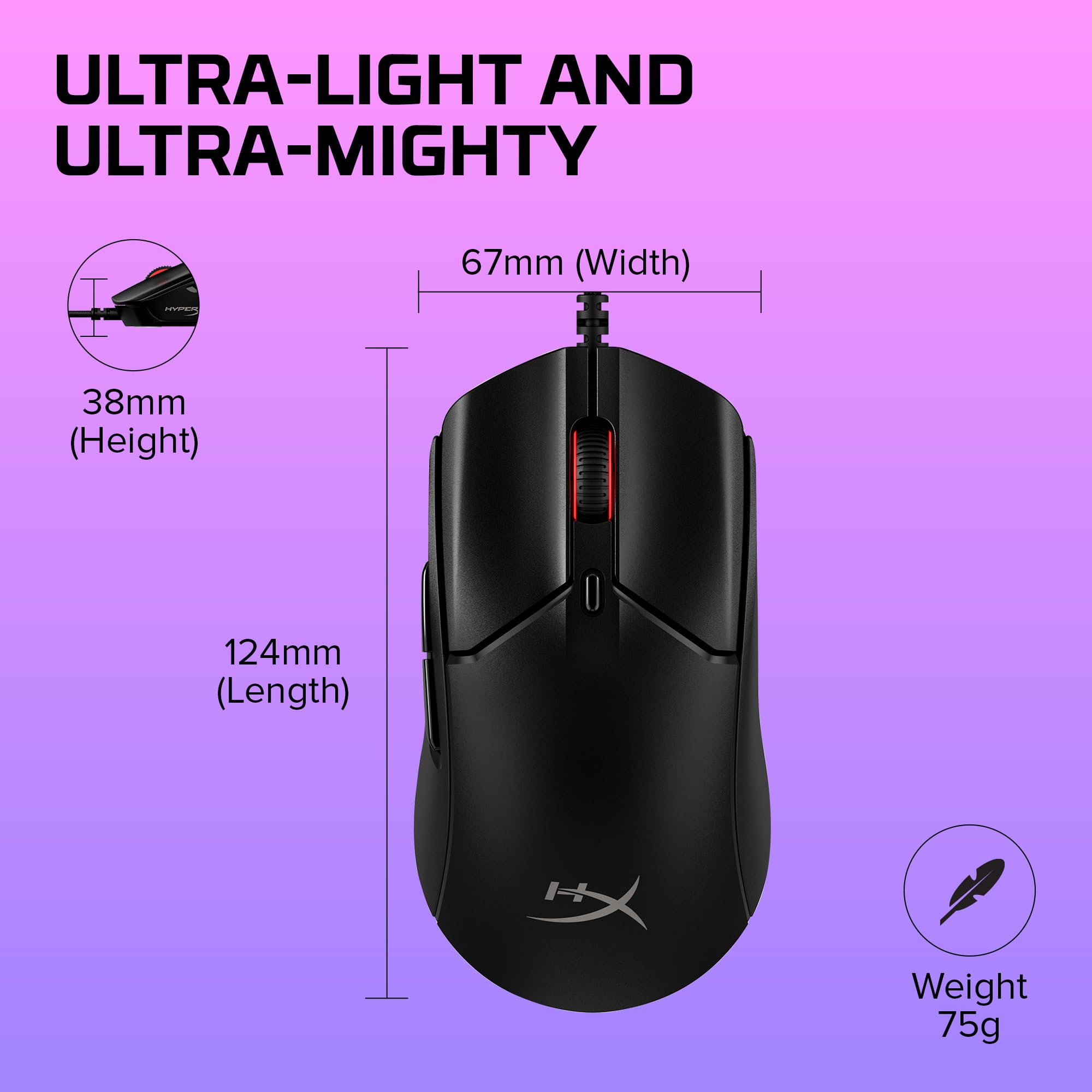 HyperX Pulsefire Haste 2 – Wired Gaming Mouse- Ultra Lightweight, 53g, 8000Hz Polling Rate, Precision Sensor, Hyperflex 2 Cable, Plug and Play – Black