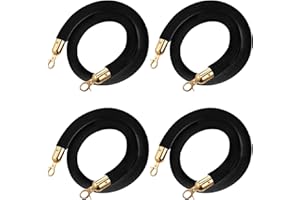 HROKZ 5 Ft Velvet Stanchion Ropes Black, 4 Pack Crowd Control Rope Safety Queue Barrier with Gold Hook, VIP Rope for Party Events Decor