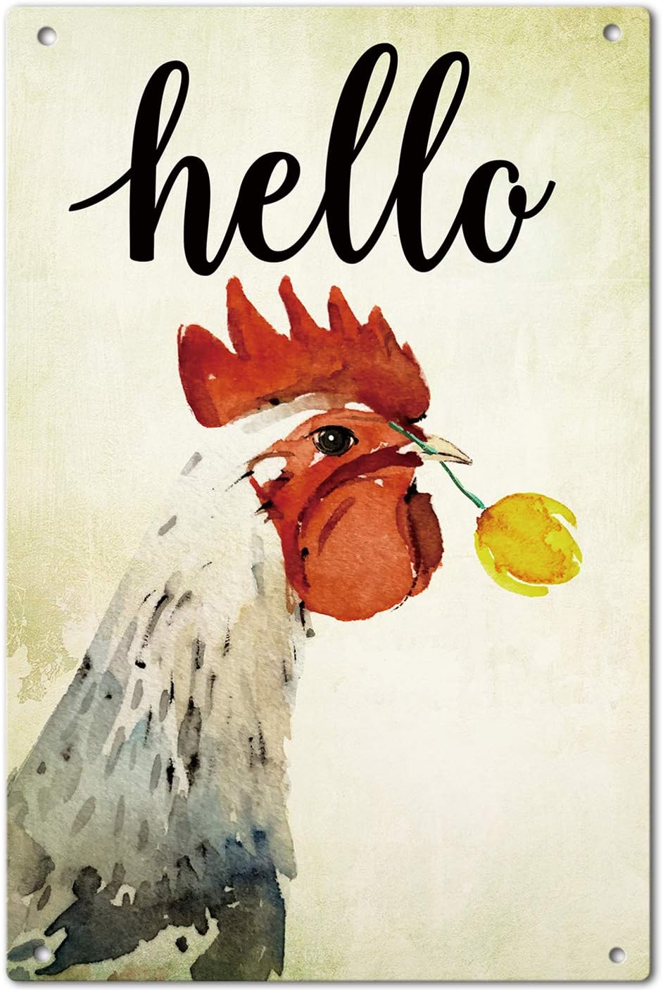 Agantree Art Hello Farm House Chicken Fowl Garden Yard Metal Sign Outdoor Decorative Metal Plaque 12 x 8 Inch