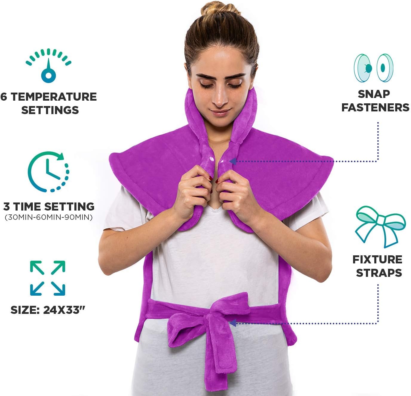 Cure Choice XL Electric Heating Pad for Back Pain Relief, Ultra Soft 24"x33" Heating pad for Muscle Cramps – Heated Pad with Adjustable Temperature Settings, Safe Auto Shut (Magenta): Health & Personal Care