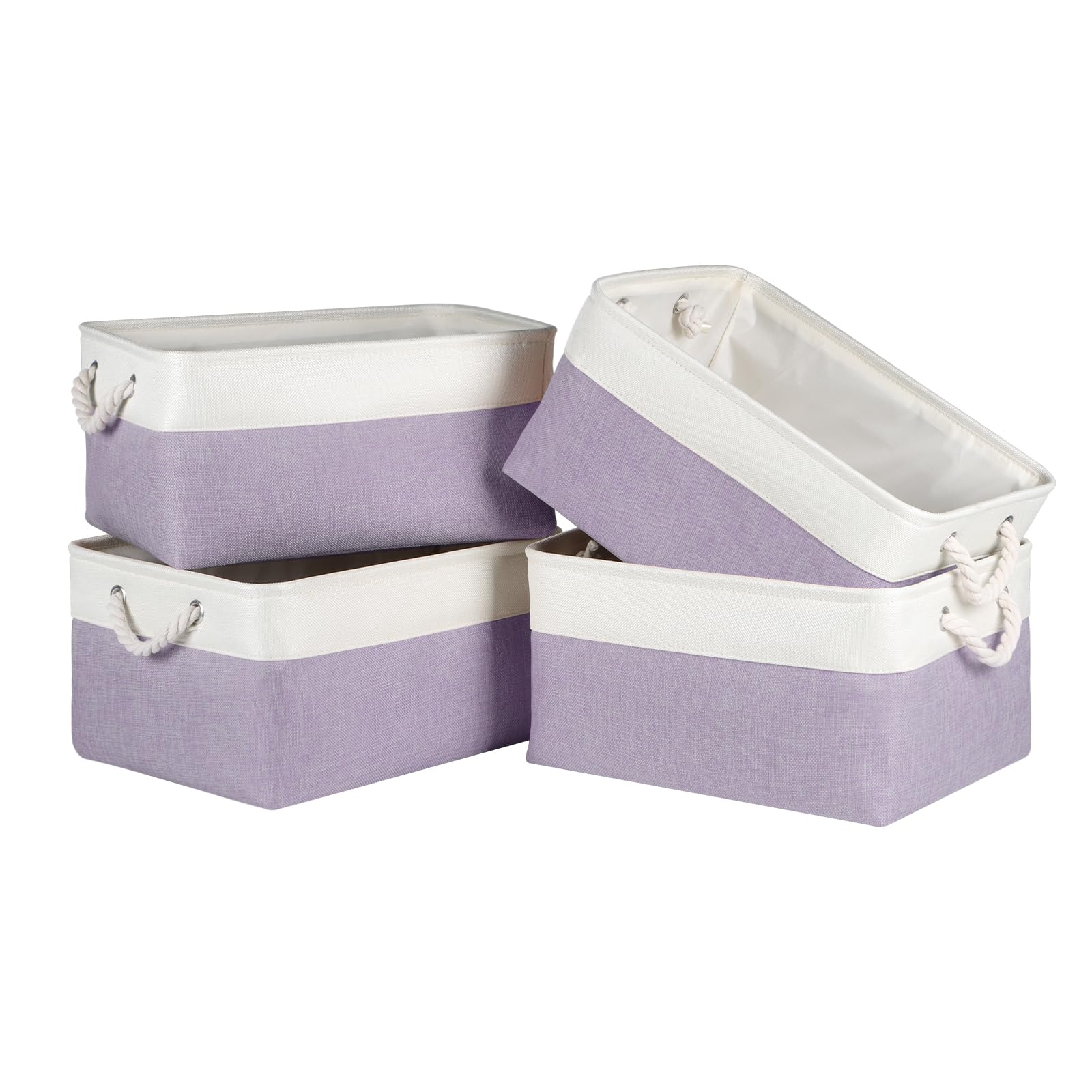 Syeeiex Storage Basket for Shelves [4-Pack], Storage Boxes with Handles, Large Fabric Storage Bins for Organizing Home and Office, Violet