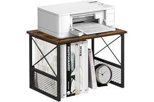 VYUOL Printer Stand for Desk, Desktop Printer Stand Shelf Organzier for Home Office, for Above and Under Desk, Fax Machine Copier Scanner, Rustic Brown