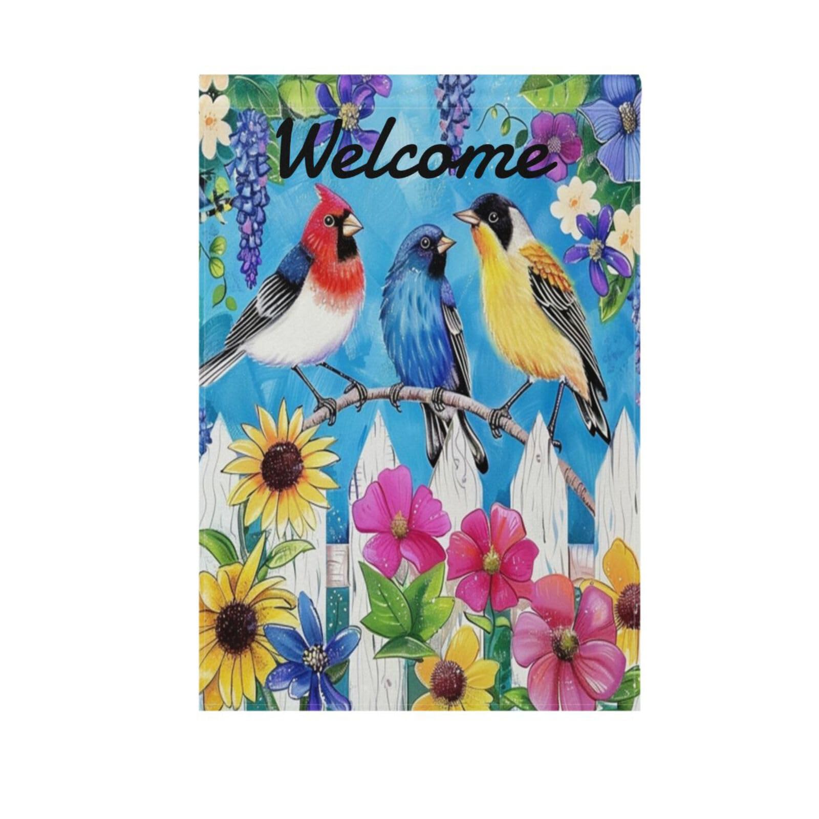 Wamika Welcome Cardinal Birds Spring Garden Flag Double Sided 12x18 inch Decorative Daisy Floral Sunflower Summer Small House Yard Outdoor Flag for Garden Lawn Farmhouse Outside Home Decor