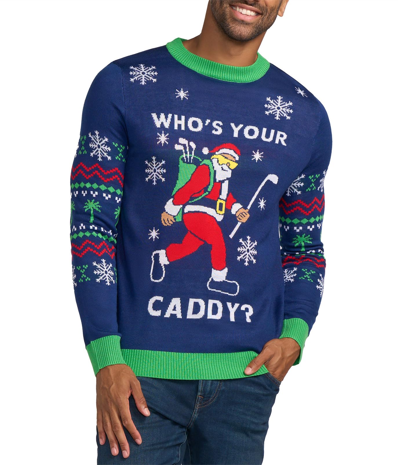 Tipsy Elves Men's Ugly Christmas Sweaters - Funny Holiday Pullovers - Who's Your Caddy Sweater - Size Large Image