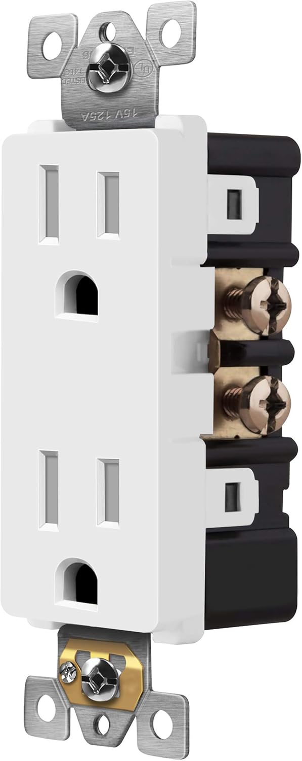 ENERLITES Decorator Receptacle Outlet, Tamper-Resistant, Residential Grade, 3-Wire, Self-Grounding, 2-Pole, 15A 125V, UL Listed, 61501-TR-W-10PCS, White (10 Pack): Industrial & Scientific