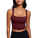 CRZ YOGA Butterluxe Womens Longline Square Neck Sports Bras - Basic Crop Tank Yoga Workout Tops with Built in Pads