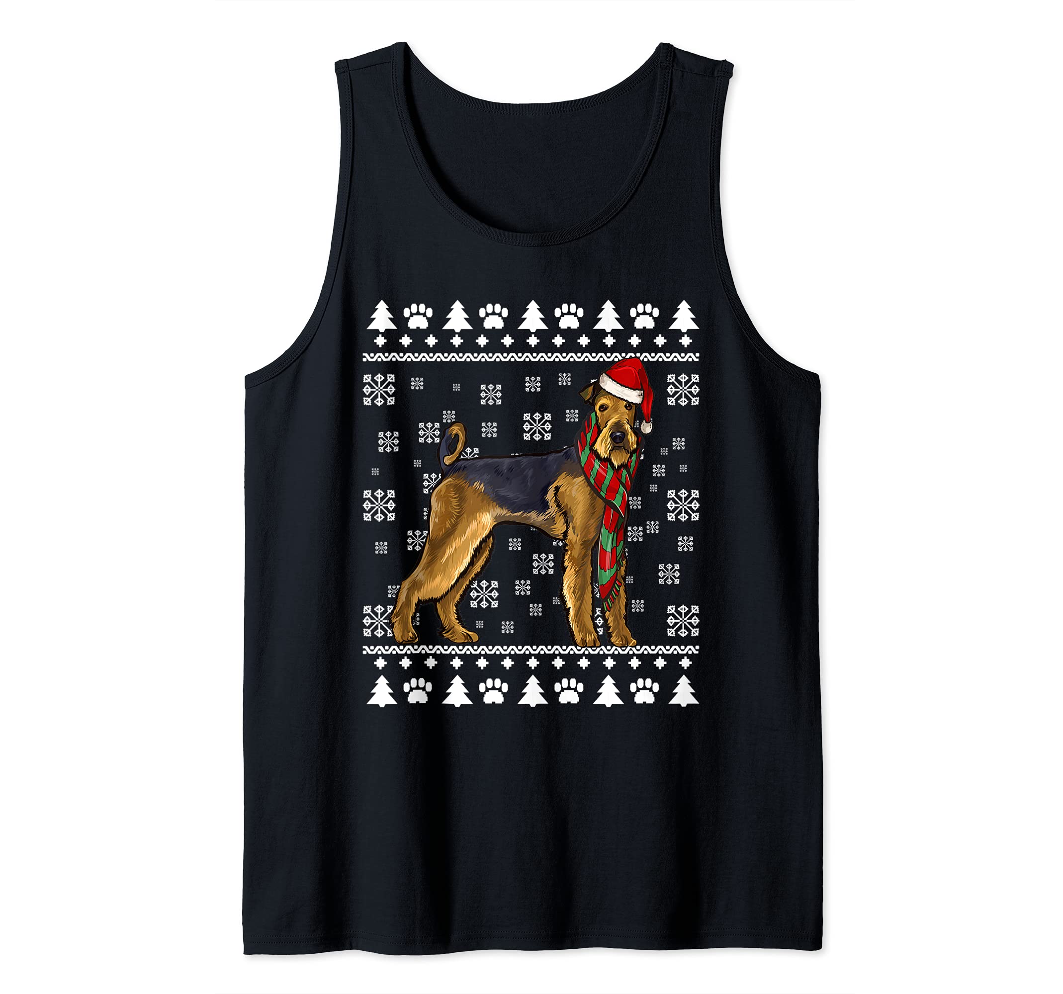 Airedale Terrier Dog Santa Hat Xmas Ugly Christmas Tank Top