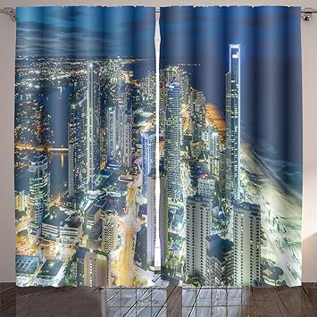 Socomimi Nature Decor Curtains Aerial View Skyline Light Trail At