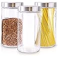 Glass Storage Jars Large – 3Pcs Round Container Sets for Kitchen Counter – Sealed Lids for Prolonged Freshness – Elegant and 