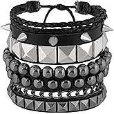 Sacina Gothic Black PU Leather Spike Cuff Bracelets, Emo Punk Grunge Bracelet, Goth Jewelry, Halloween Christmas Jewelry Gift for Women