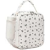 Dafelile Lunch Bag for Girls Women Kids,Reusable Insulated Corduroy Bow Lunch Box With Adjustable Shoulder Strap for School Work Picnic Large Capacity Beige