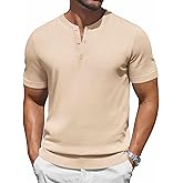 COOFANDY Men's Knit Henley Shirts Short Sleeve Casual Basic Tee Summer Button Soild T Shirts