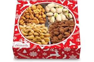 SIMPLE ORCHARDS Christmas Nuts Gift Basket for Holiday Season, Premium Mixed Nut Assortment Gift Gourmet Snack Food Present Box, Christmas Gift Basket for Family (4 Sectional)