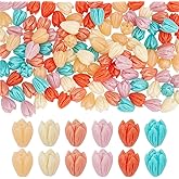PH PandaHall 120PCS 6 Colors Flower Beads 8.5x7mm Artificial Jasmine Shell Bead Synthetic Coral Beads 3D Carved Petals Spacers for Jewelry Making Bracelet Necklace Earrings Keychain Craft Supplies