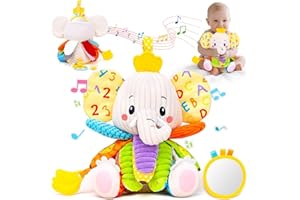 Baby Toys 3-6 Months, Musical Stuffed Elephant Toddler Toy for Newborn Infant 3 6 9 12 Months, Tummy Time Toys Montessori Sen