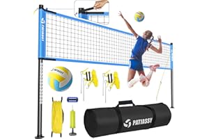 Patiassy Outdoor Volleyball Net System Portable and Easy Setup Adjustable Height Poles with Volleyball, Pump, Hammer, Boundary Line, and Carry Bag for Backyard, Beach, Lawn