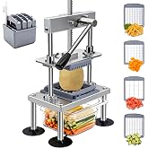 Moeuonb French Fry Cutter for Potatoes Vegetable Chopper for Tomatoes Fruit | 4 Replaceable blades, Stainless steel Construction, 10x Labor Saving Lever, Quick Change blade, Configure Food Container