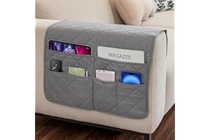 DECKALY Remote Control Holder for Recliner Armchair Caddy Couch Armrest Organizer, Arm Chair Bedside Caddy Storage Organizer for Recliner Couch With 6 Pockets for Magazine, Tablet, Phone, iPad (Grey)