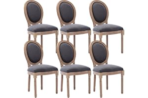 Virabit French Country Dining Chairs Set of 6, Vintage Louis Chairs with Curved Backrest and Beautifully Carved Solid Wood Frame, Farmhouse Dining Chairs for Living Room, Kitchen, Restaurant