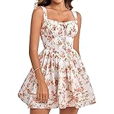 HTZMO Women Summer Casual Square Neck Mini Sundress Corset A Line Flowy Swing Cute Graduation Party Short Dress