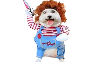 YuDanae Pet Deadly Doll Dog Costume, Cute Dog Clothes Funny Halloween Christmas Cosplay Costume for Small Medium and Large Dogs (Medium)