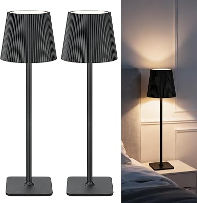 Pacote de 2 candeeiros de mesa LED sem fios com controlo tátil - 5200mAh candeeiros recarregáveis reguláveis, IP54 resistentes à água - ideais para interiores e exteriores, pretos