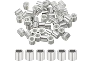 uxcell 1/4"(6mm) Aluminum Crimping Loop Sleeve, Wire Rope Stop Sleeve Round Crimp Ferrules for Wire Rope and Cable Ferrule, S