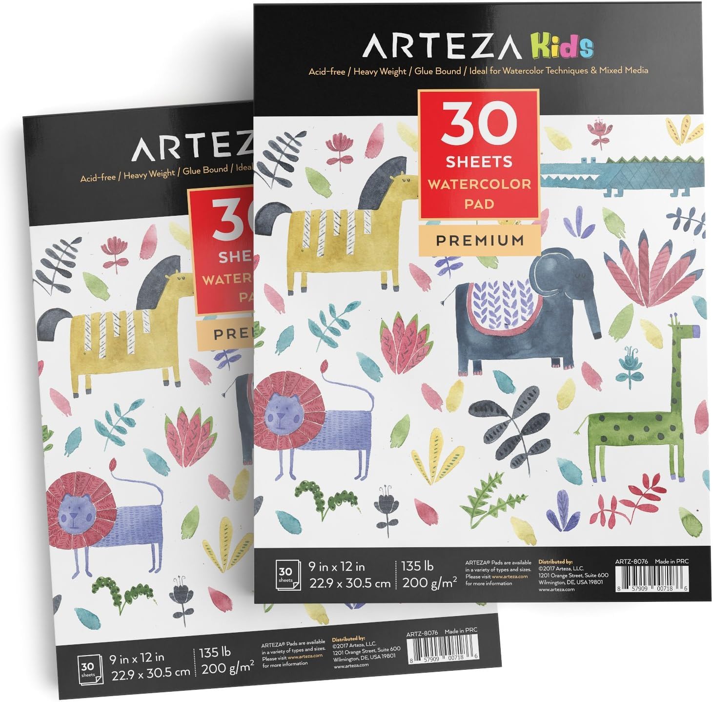 Arteza Watercolour Paper Pad, 2 Pack, 22.9 x 30.5 cm, 60 Sheets, 200gsm, Art Supplies for Watercolour Techniques and Mixed Media