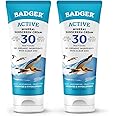 Badger Mineral Sunscreen Cream SPF 30, Zinc Oxide Sun Care, 98% Organic, Reef Safe, Water Resistant, Unscented Face and Body Sunscreen Travel Size, 2.9 fl oz, 2-Pack