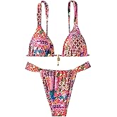 RoseSeek Women's 2 Piece Floral Tropical Print Bikini Set Boho Triangle Bathing Suit Tie Backless Swimsuit Sets
