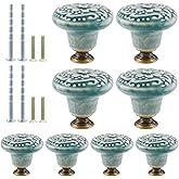 suiwotin 8pcs Green Ceramic Knobs, Vintage Kitchen Cabinet Pulls, Retro Ceramic Dresser Knobs, Decorative Drawer Pull Handles