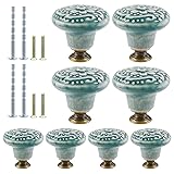 suiwotin 8pcs Green Ceramic Knobs, Vintage Kitchen