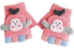 jojnsha Cartoon Animals Winter Knit Full/Half Finger Gloves Convertible Mitten for Child