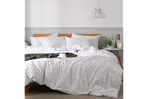 JELLYMONI 100% Natural Cotton 2pcs Plaid Duvet Cover Sets,White with Black Grid Geometric Pattern Printed Comforter Cover,wit