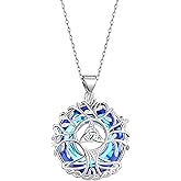 HELORET Tree of Life Pendnat Sunflower/Celtic Necklace with Blue Crystal Tree Jewelry Gifts for Women