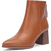 Jeossy Women's Chunky Heeled Ankle Boots, Pointed Toe Stacked Block Heel Booties