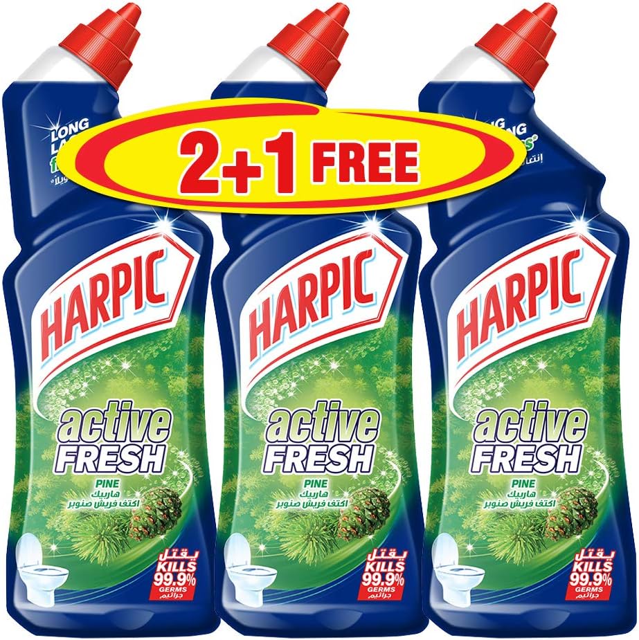 Harpic Toilet Cleaner Liquid Active Fresh Pine, 750ml 2+1 Free Buy