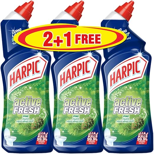 Harpic Toilet Cleaner Liquid Active Fresh Pine, 750ml 2+1 Free Buy