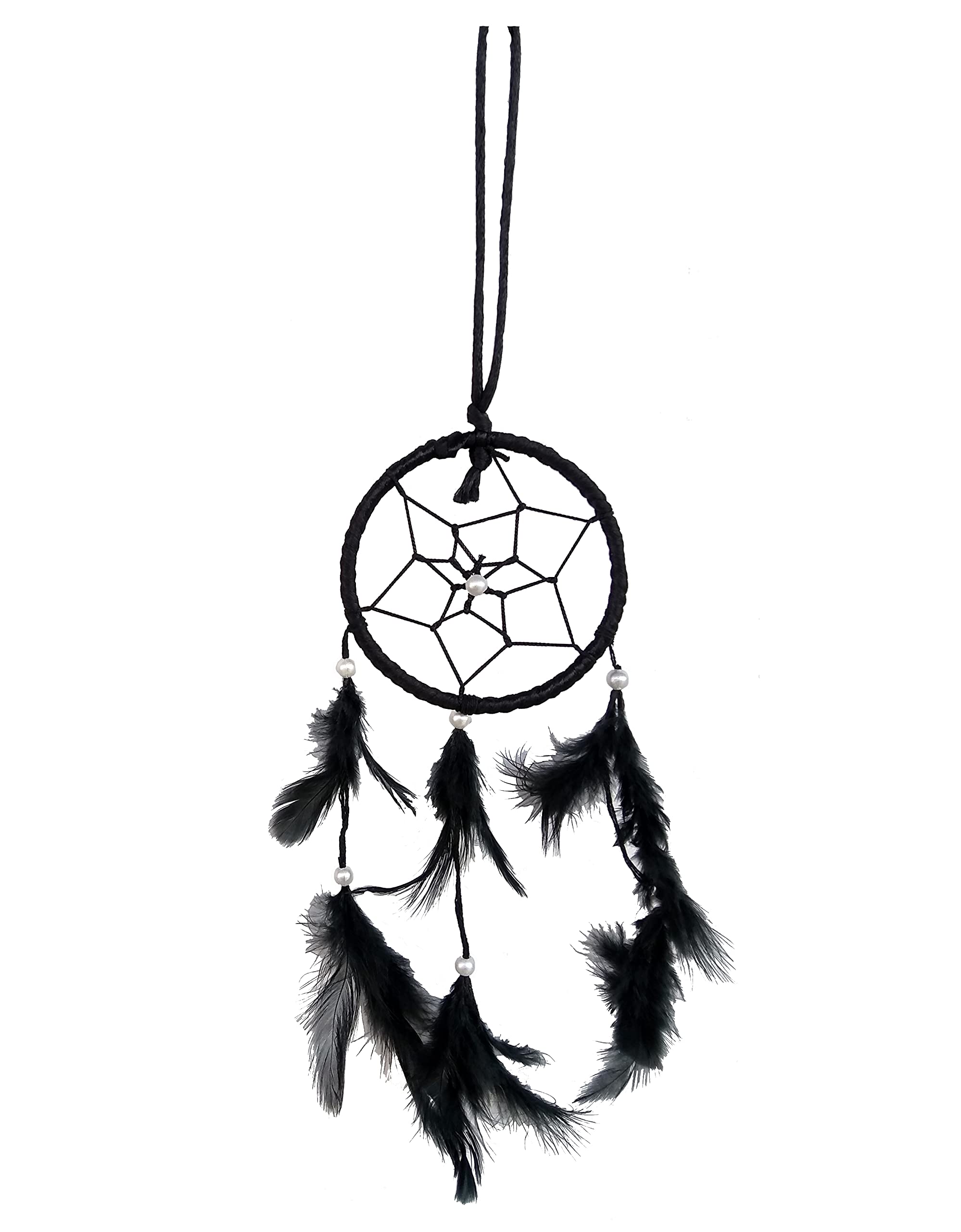 Rastogi Handicrafts Dream Catchers Wall Decor, Home Car Bedroom Nursery Room Decor Decoration Hanging Handmade Feather (Black 3" Ring)