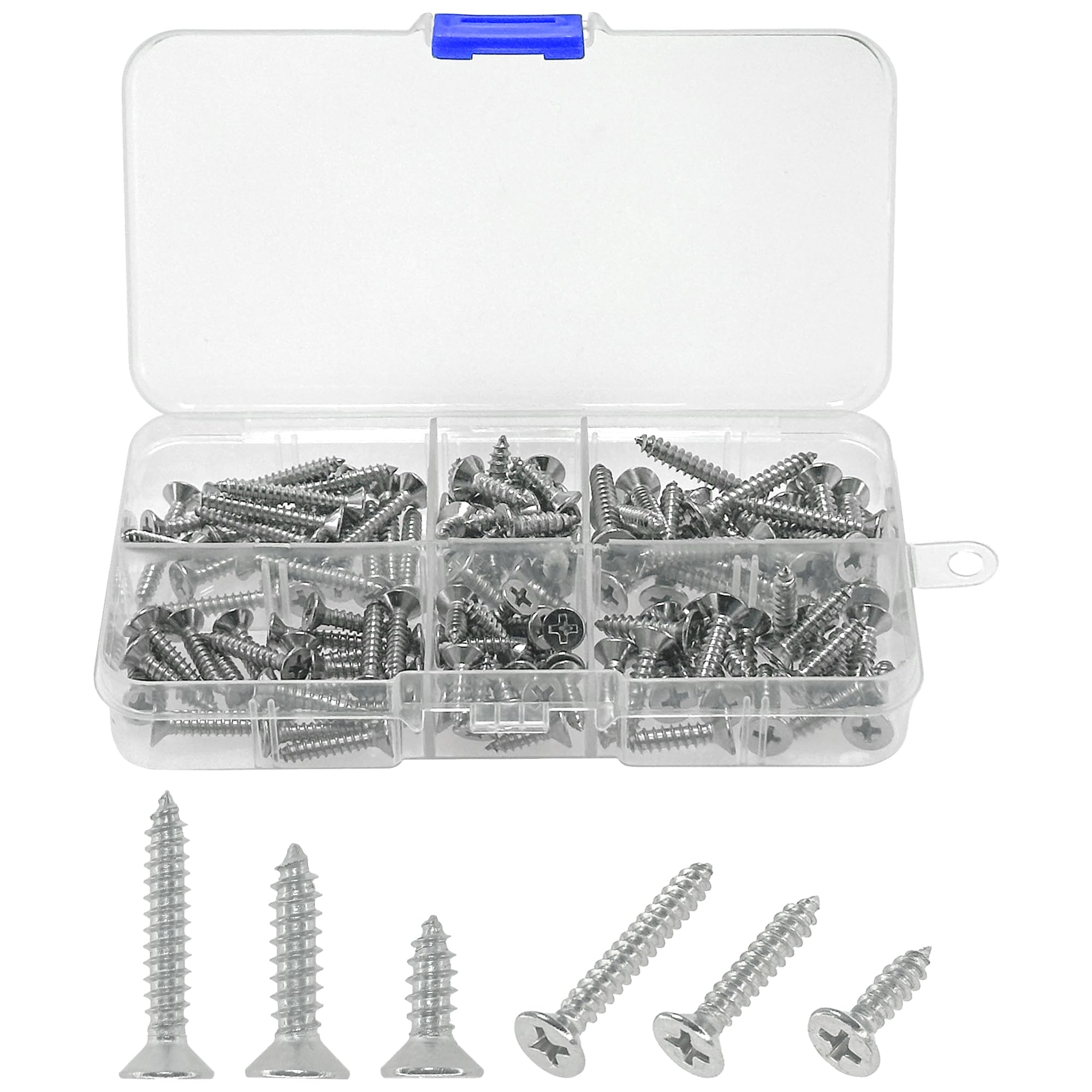 120 PCS 304 Stainless Steel Self Tapping Phillips Flat Screws